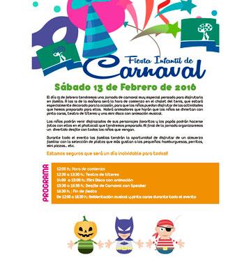 Fiesta infantil de Carnaval. Sábado 13 de febrero en el Chalet del Tenis