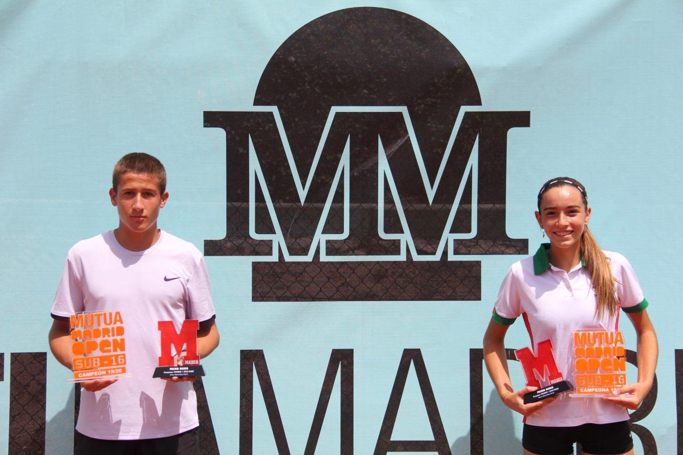 Miguel Avendaño y Raquel Caballero, campeones del Mutua Madrid Open sub 16 disputado en el Club.