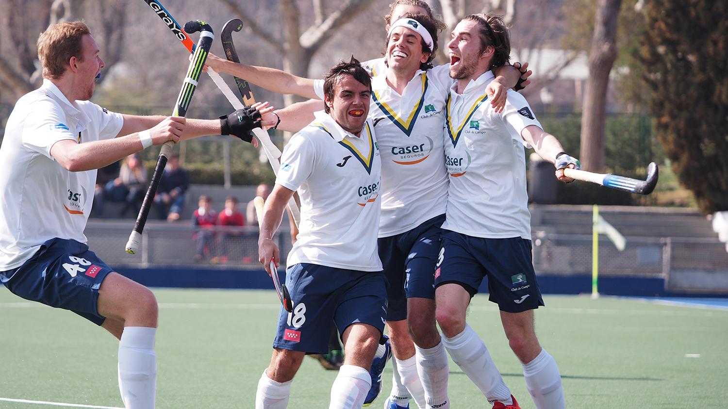 Celebración de uno de los goles del Club de Campo frente al Atlètic Terrassa en 2017. Foto: Ignacio Monsalve