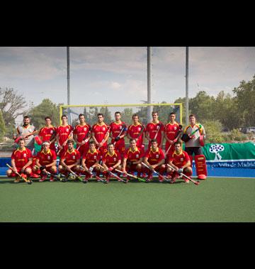 Selección española masculina de hockey que ha jugado partido amistoso contra India en el Club de Campo