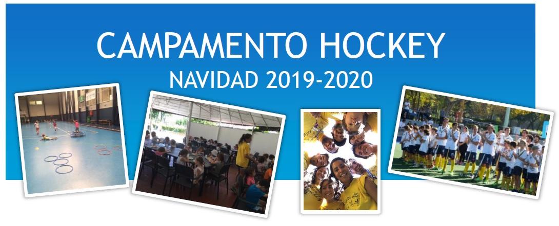 Cartel del campamento de Navidad de hockey.