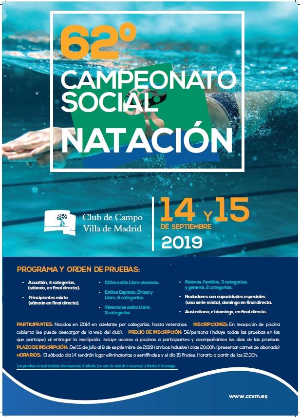 62º CAMPEONATO SOCIAL DE NATACIÓN - Sólo el 15 de septiembre