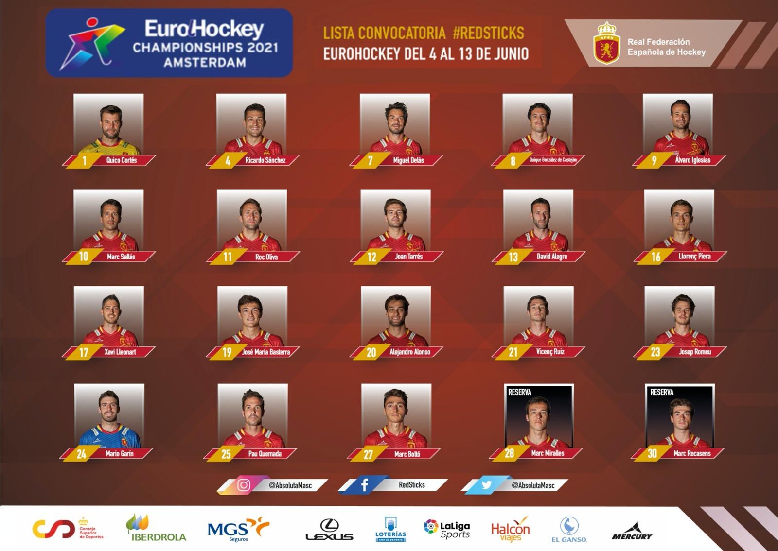 Selección masculina Europeo Ámsterdam 2021. Foto: Rfeh