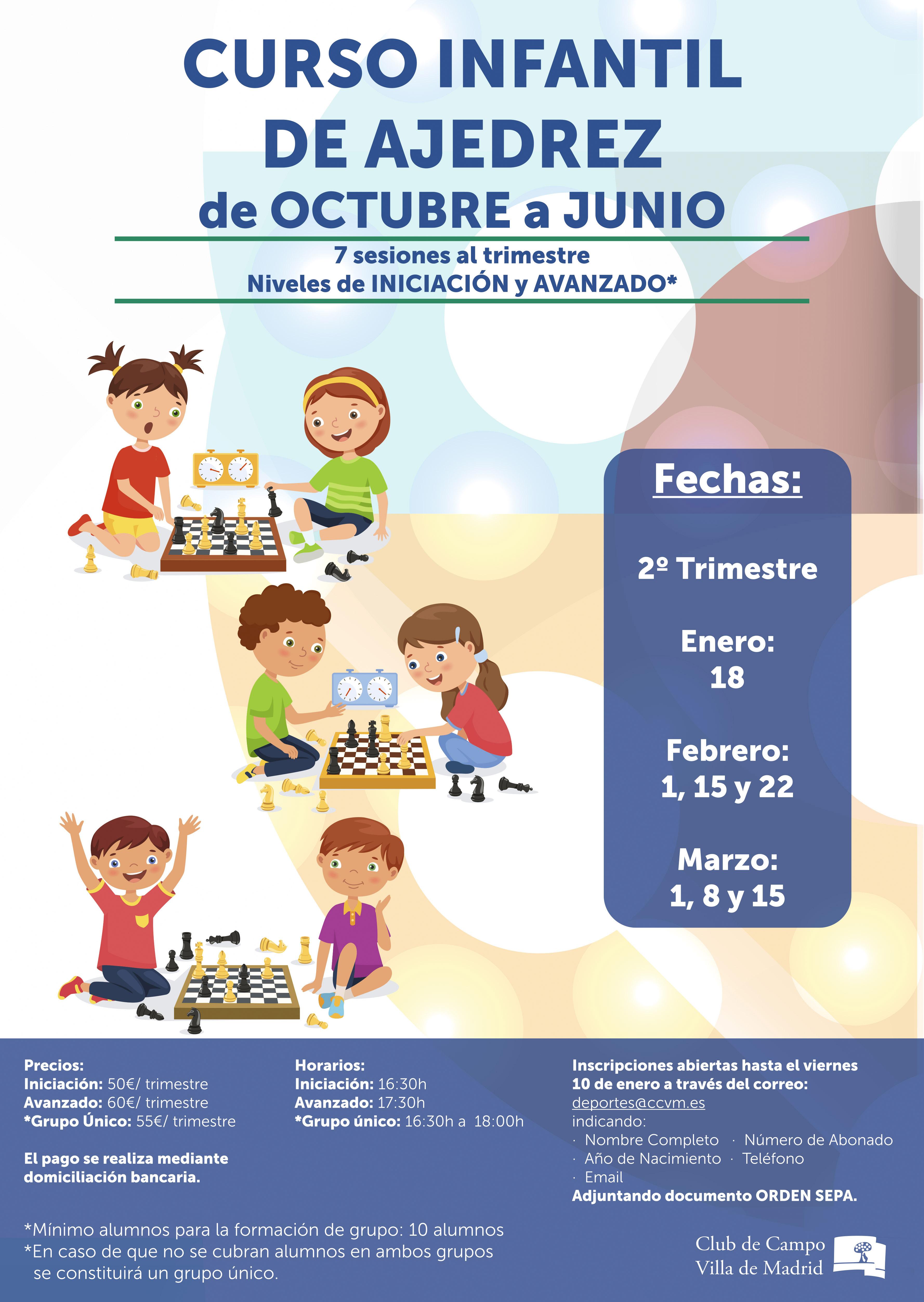 Cartel del segundo trimestre del Curso Infantil de Ajedrez.